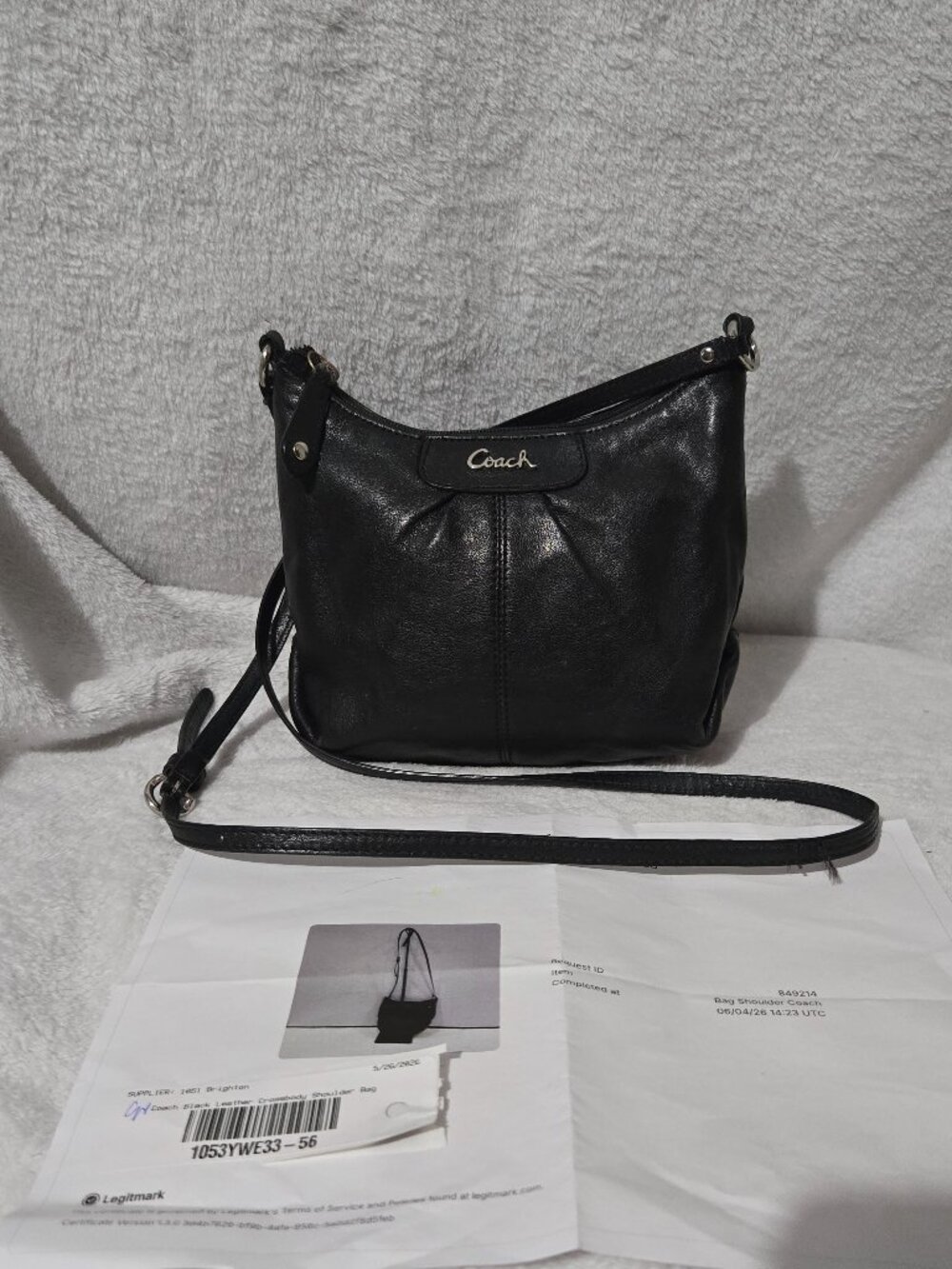 Black Coach Leather Shoulder Bag with Certificate of Authenticity